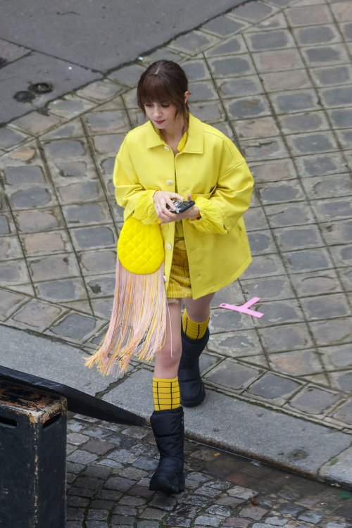 Lily Collins on Set of Emily in Paris in Paris, February 2024 6