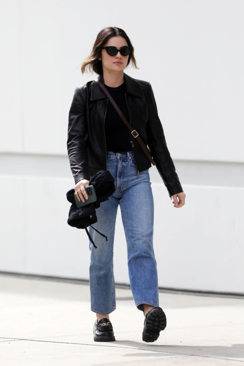 Lucy Hale in Denim and Leather Out in West Hollywood, February 2024