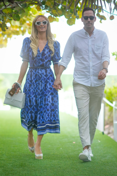 Paris Hilton and Carter Reum Stroll on Miami Beach Boardwalk, February 2024