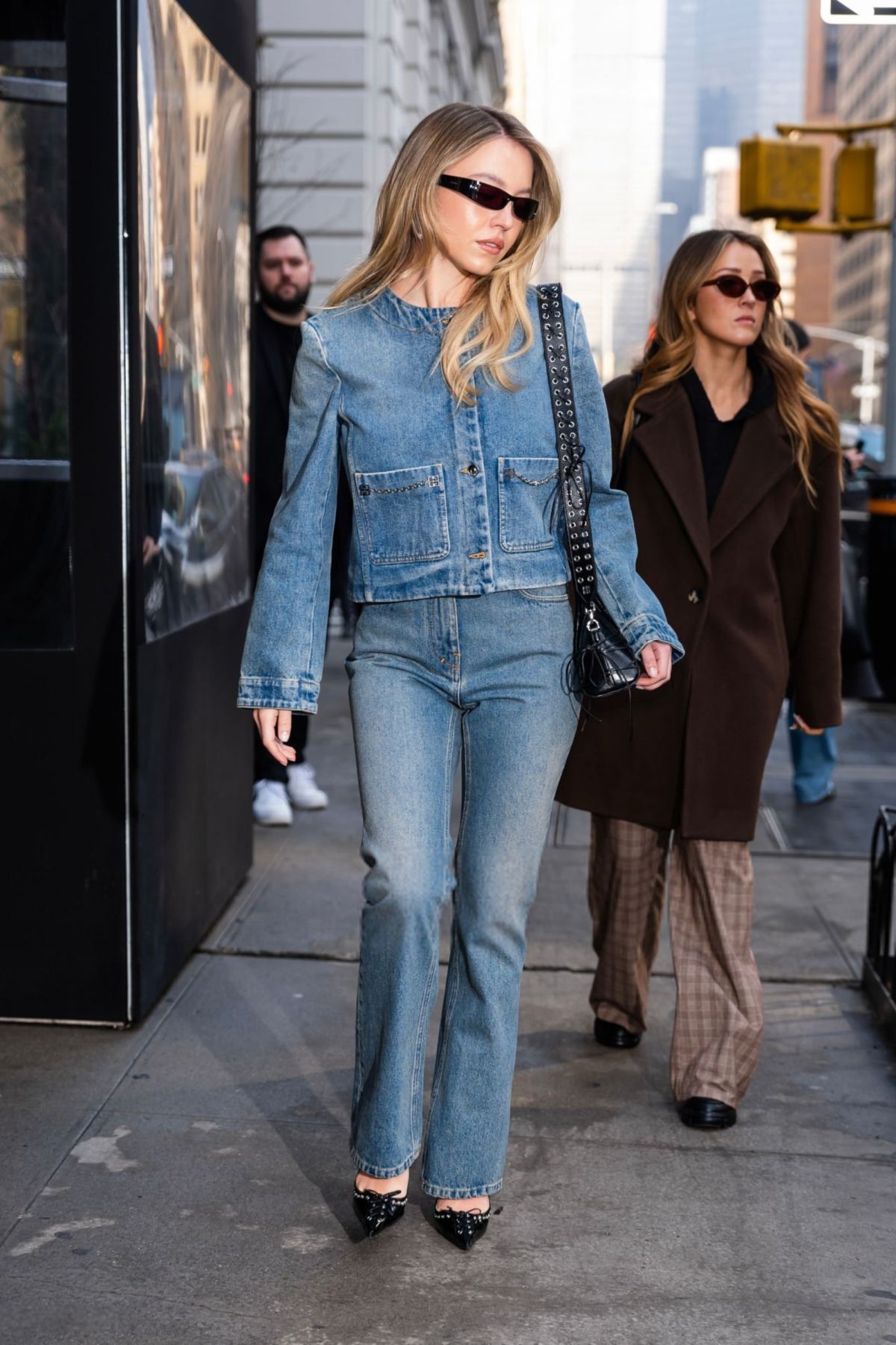 Sydney Sweeney in Double Denim Out and About in New York, February 2024