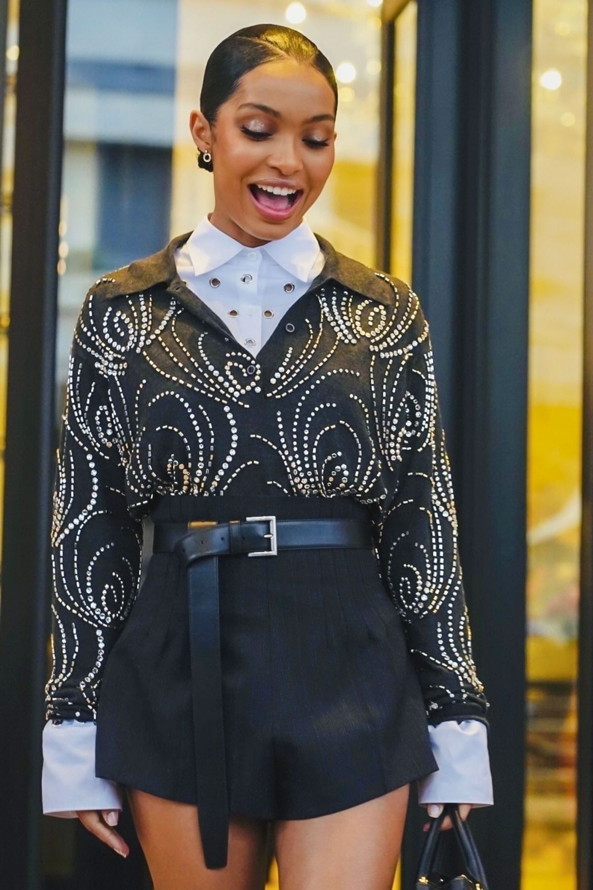 Yara Shahidi Leaves Palazzo Parigi Hotel in Milan, February 2024