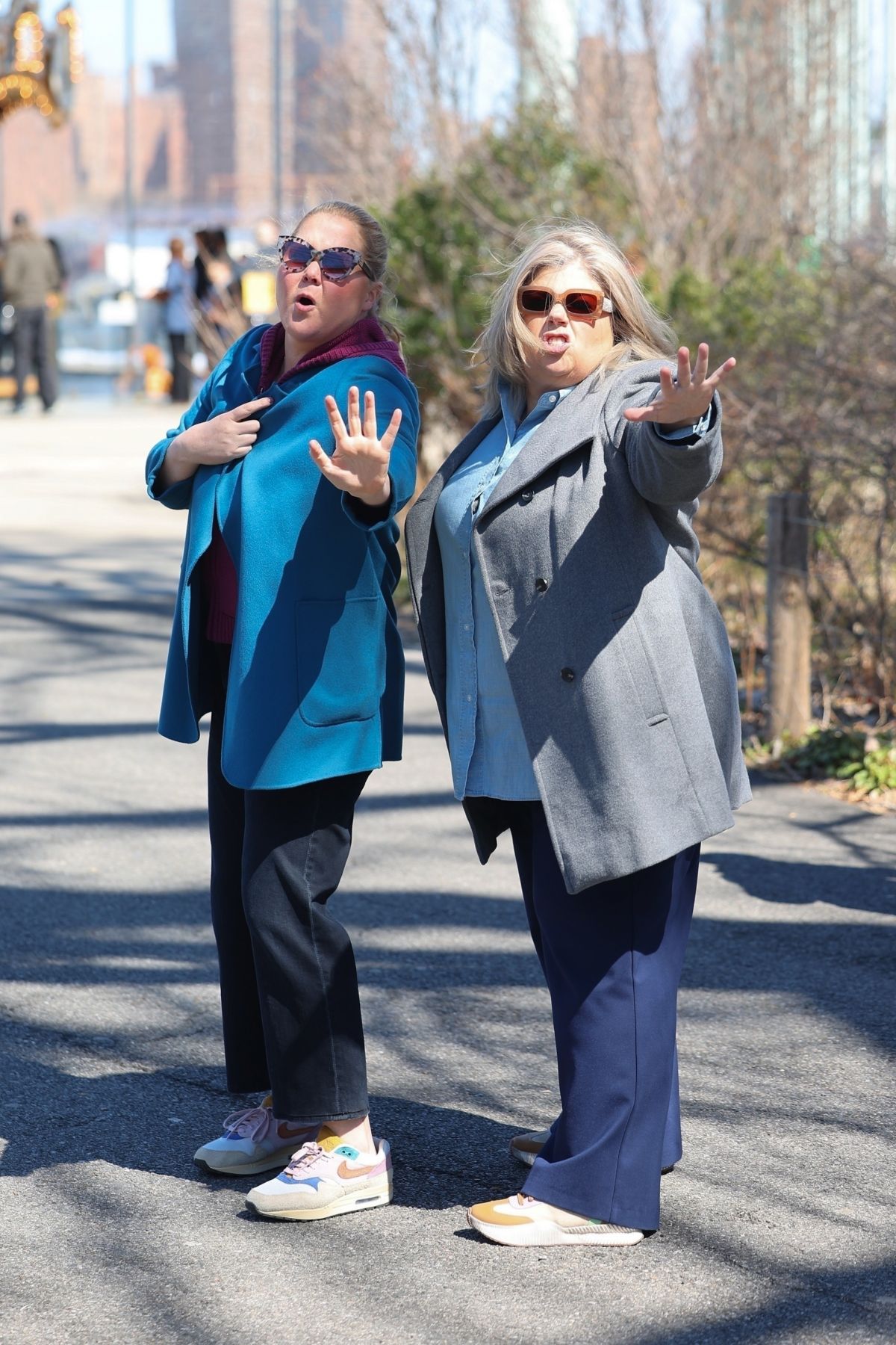 Amy Schumer and Urzila Carlson on the Set of Kinda Pregnant, March 2024