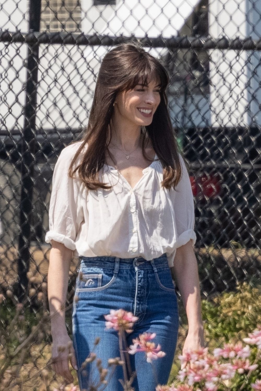 Anne Hathaway on Set of Flowervale Street, March 2024