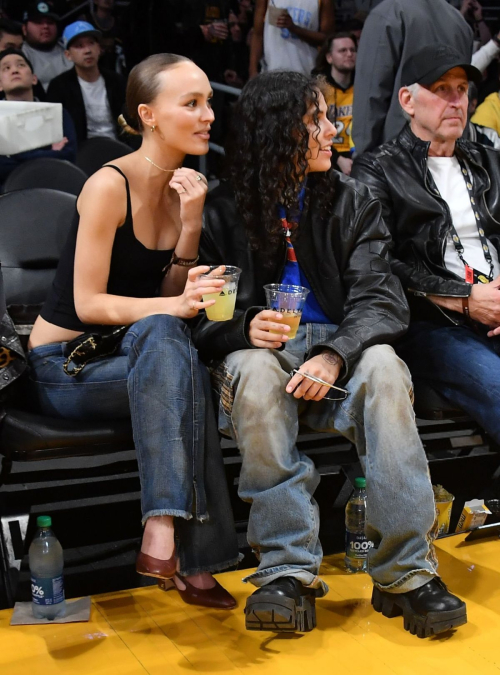 Lily-Rose Depp and 070 Shake at Los Angeles Lakers Game, March 2024