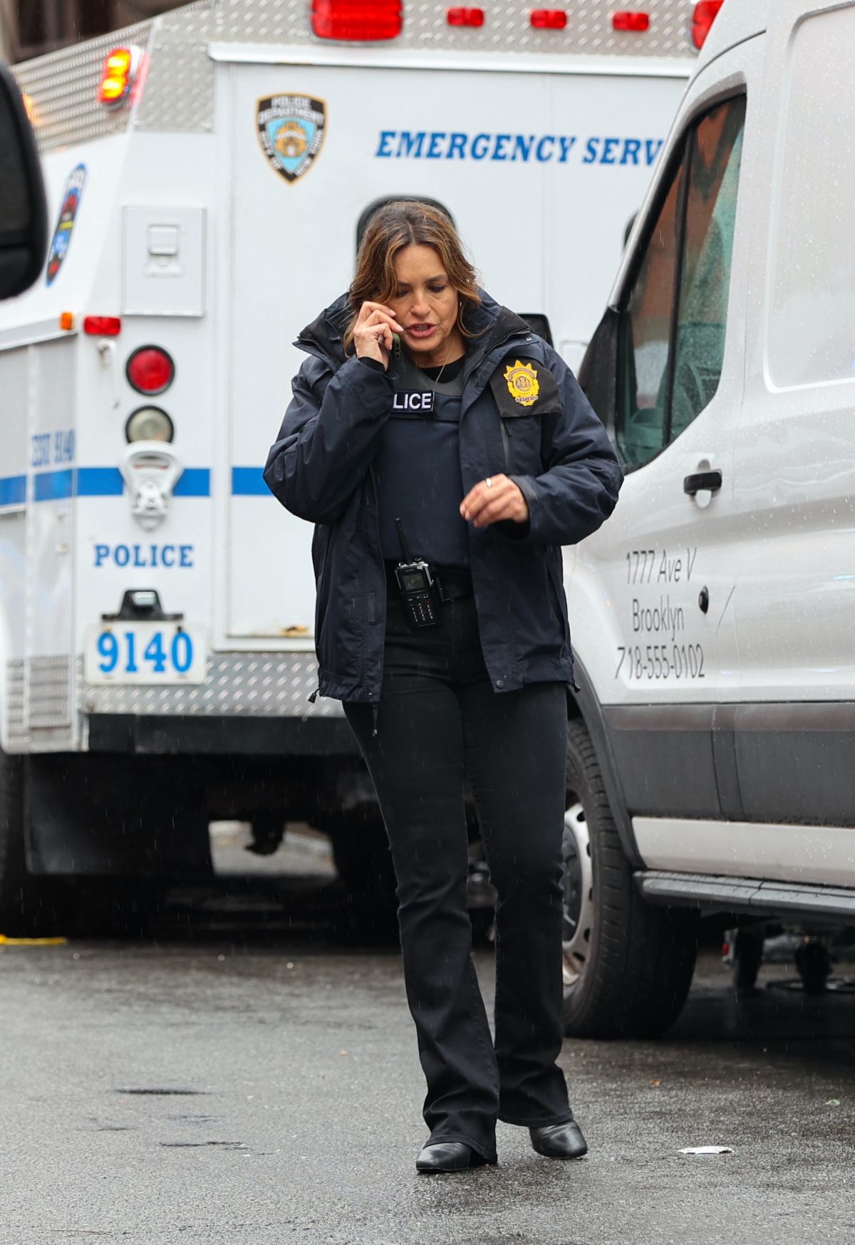 Mariska Hargitay on the Set of Law & Order: SVU in Manhattan, March 2024