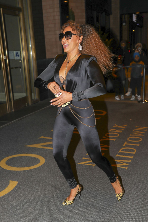 Melanie Brown in a Black Catsuit Night Out in New York