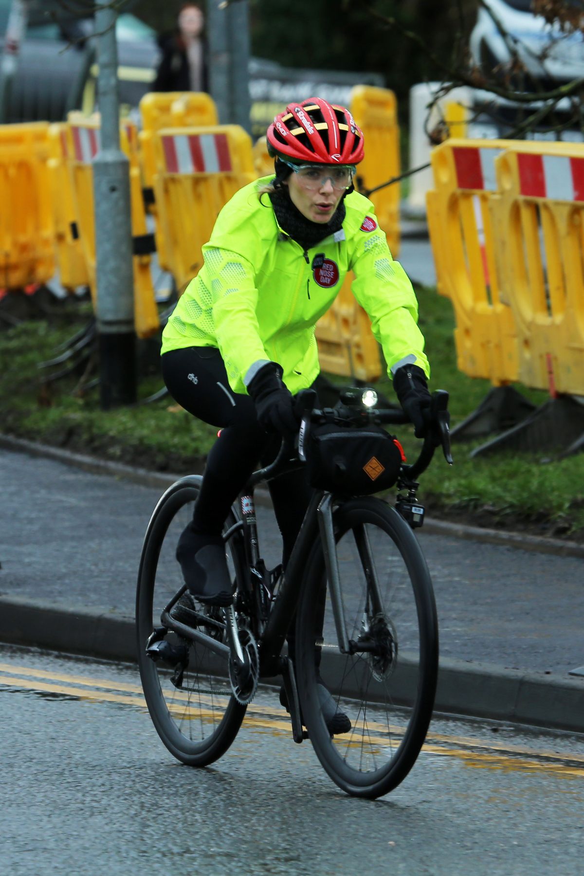 Mollie King Completing Red Nose Day Charity Cycle Ride, March 2024