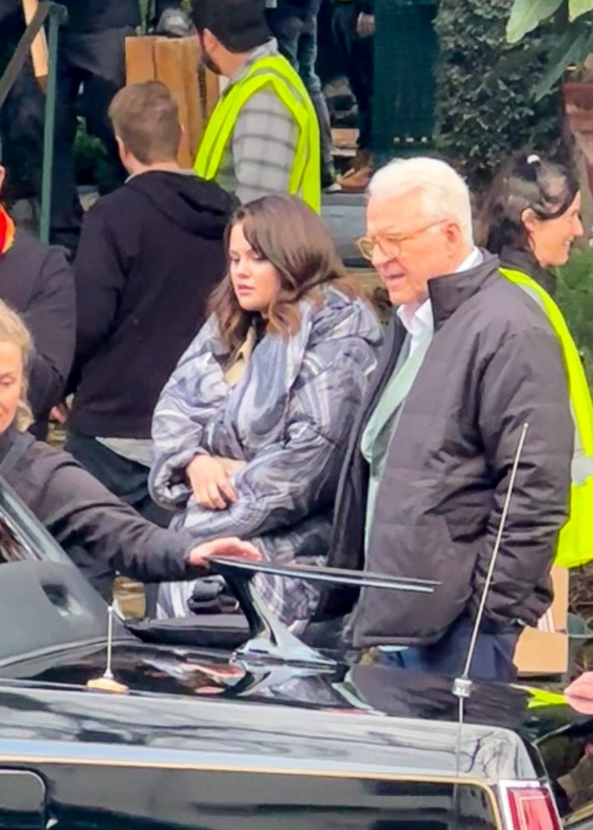 Selena Gomez Steve Martin and Martin Short on Set of Only Murders Los Angeles, March 2024