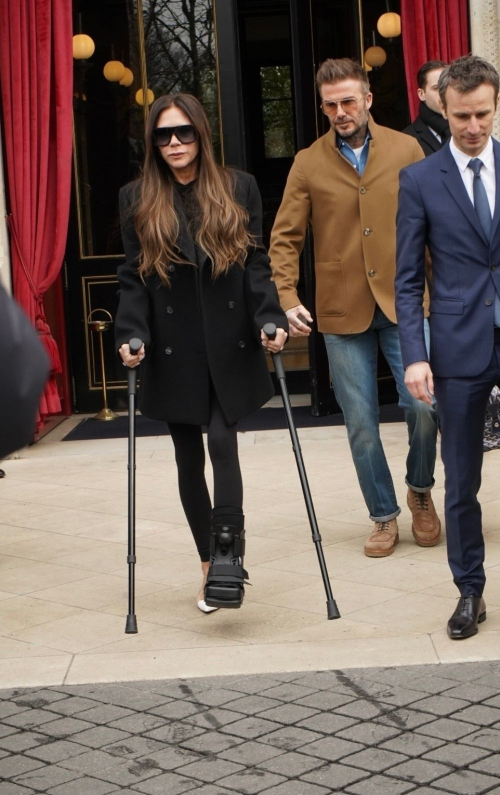 Victoria Beckham and Family Leaving Hotel Paris, March 2024