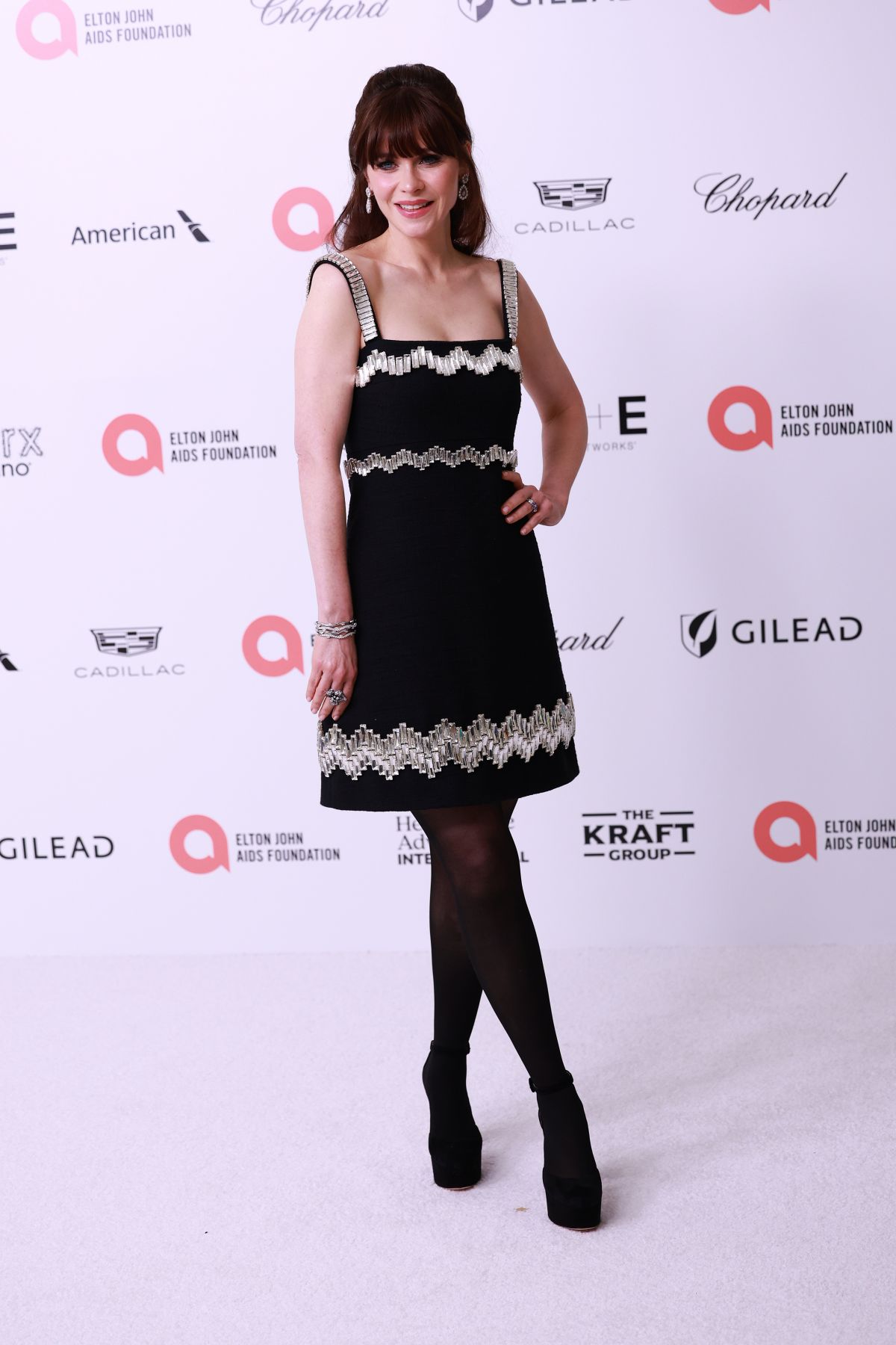 Zooey Deschanel at Elton John AIDS Foundation Oscar Viewing Party, March 2024