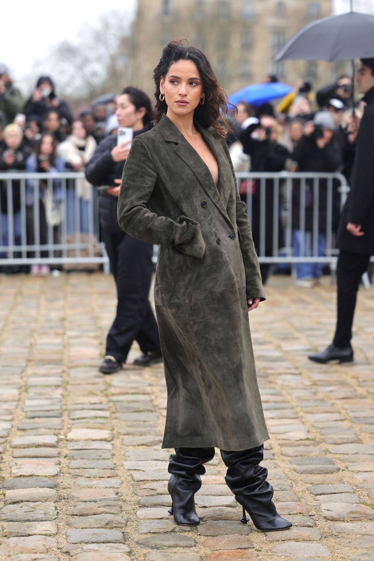 Adria Arjona Arrives at Loewe Womenswear Show at Paris Fashion Week