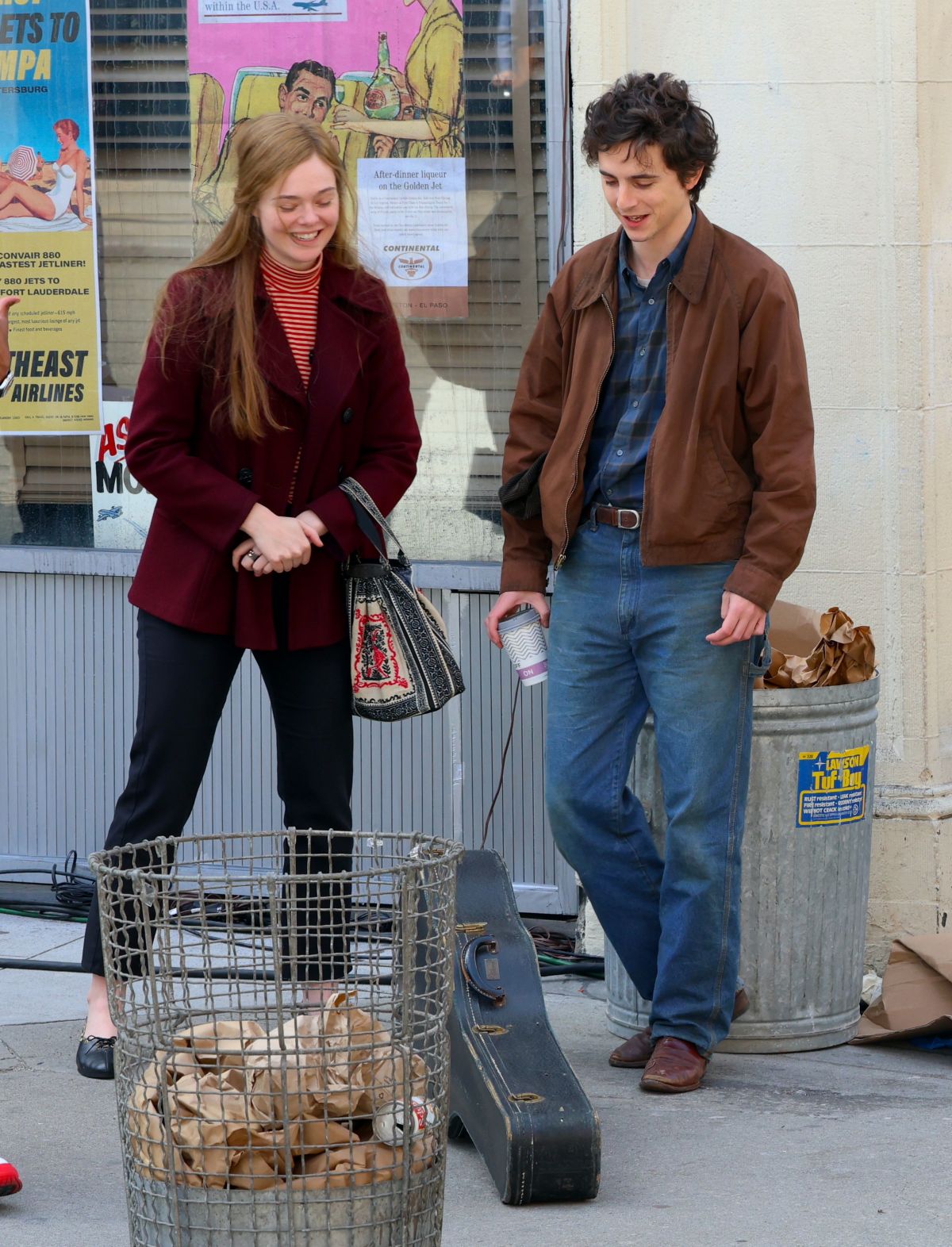 Elle Fanning and Timothée Chalamet On Set of A Complete Unknown