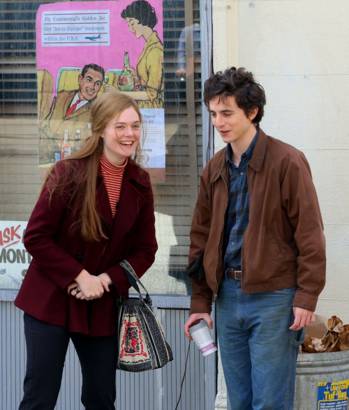 Elle Fanning and Timothée Chalamet On Set of A Complete Unknown 2