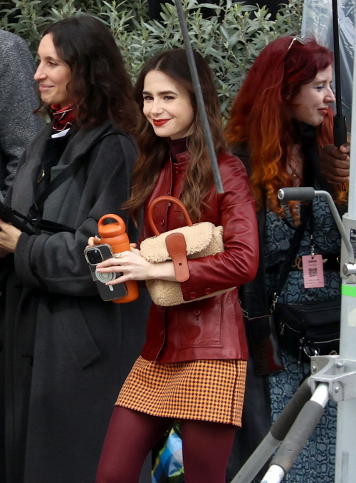 Lily Collins on the Set of Emily in Paris in Paris