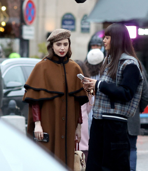 Lily Collins on the Set of Emily in Paris in Paris 9