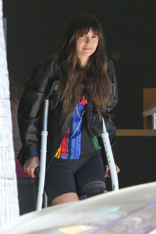 Nina Dobrev with Crutches at Fonuts Vegan Donut Shop in Los Angeles