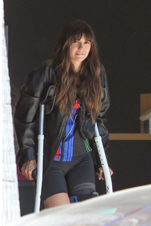 Nina Dobrev with Crutches at Fonuts Vegan Donut Shop in Los Angeles 2