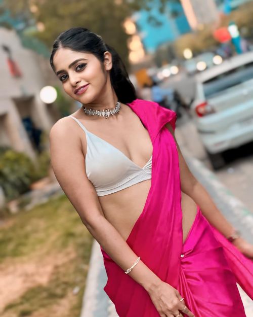 Pragya Nayan Sinha in White Blouse and Pink Saree Look 2