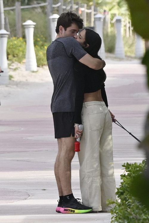 Alexandra Saint Mleux and Charles Leclerc Walk with Dog on Beach in Miami 2