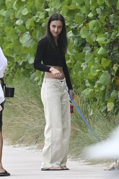 Alexandra Saint Mleux and Charles Leclerc Walk with Dog on Beach in Miami 4