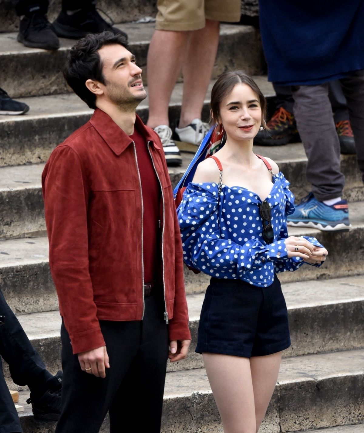 Lily Collins on Set of Emily in Paris with Eugenio Franceschini in Rome