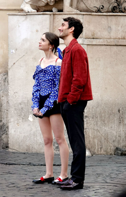 Lily Collins on Set of Emily in Paris with Eugenio Franceschini in Rome 9