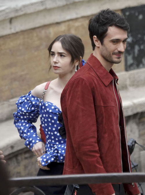 Lily Collins on Set of Emily in Paris with Eugenio Franceschini in Rome 8