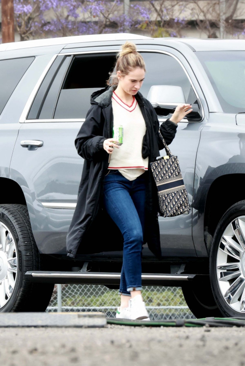 Lily James Arrives on the Set of Swiped in Los Angeles 1