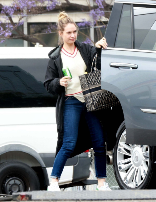 Lily James Arrives on the Set of Swiped in Los Angeles 2