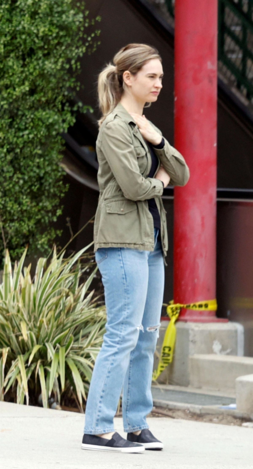 Lily James on the Set of Swiped in Los Angeles 4