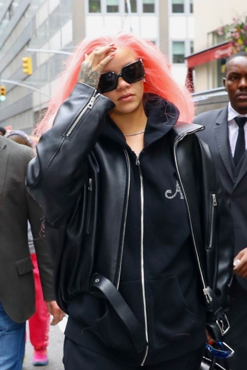 Rihanna Debuts New Pink Hair in New York