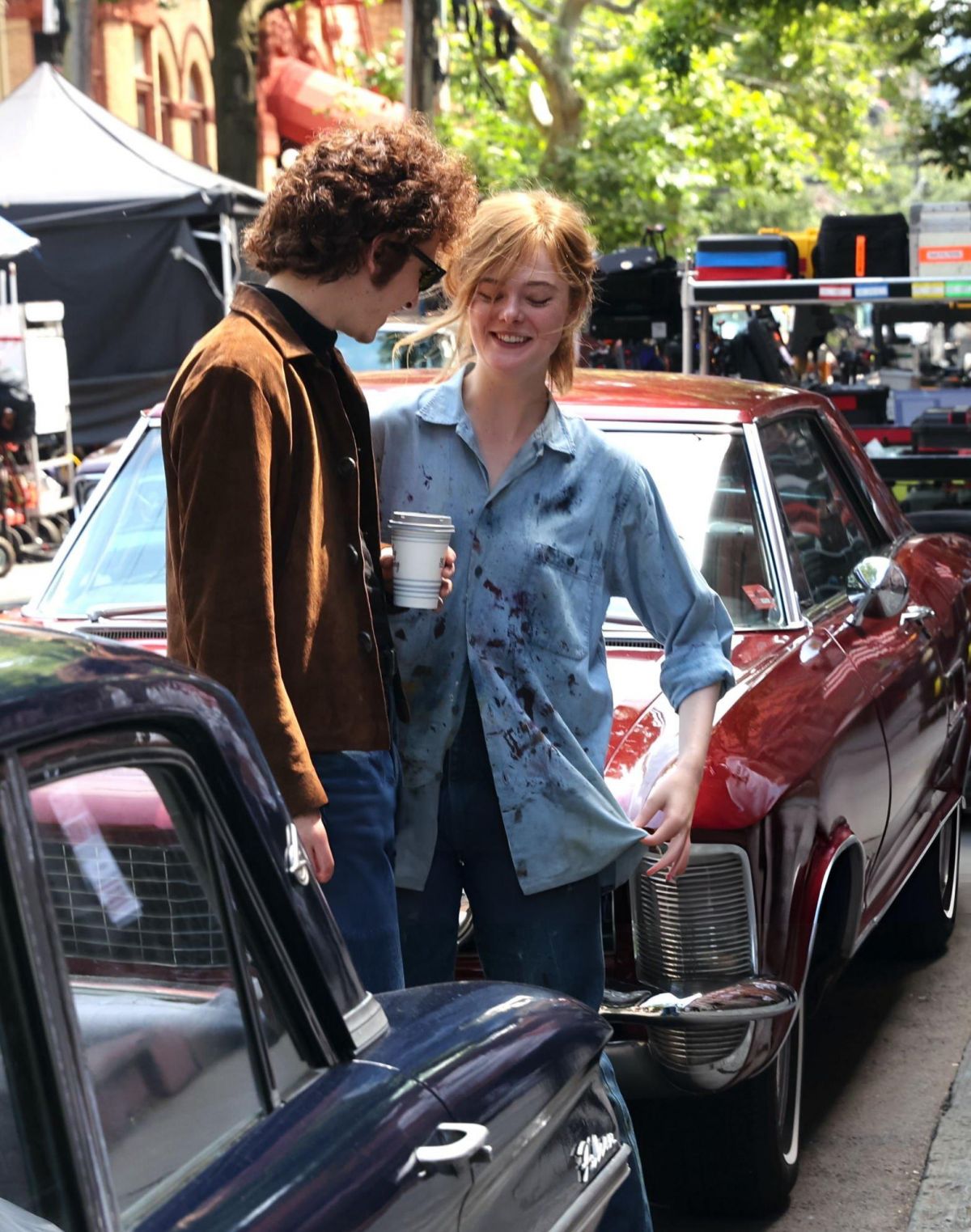 Elle Fanning on the Set of "A Complete Unknown" in Hoboken, New Jersey