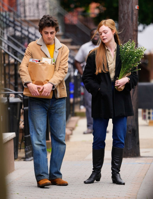 Elle Fanning Timothee Chalamet Set of A Complete Unknown Hoboken 9