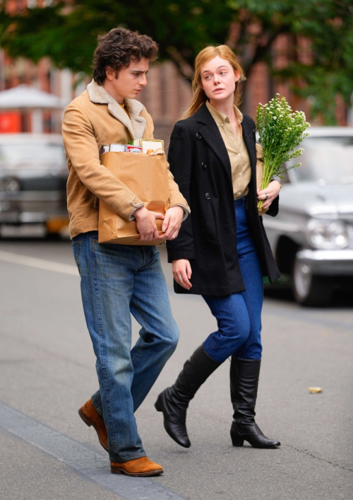 Elle Fanning Timothee Chalamet Set of A Complete Unknown Hoboken 5