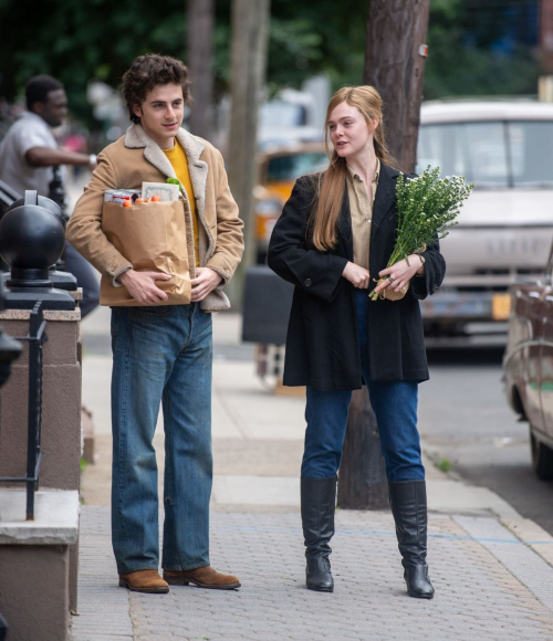 Elle Fanning Timothee Chalamet Set of A Complete Unknown Hoboken 6