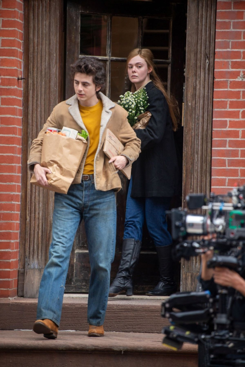 Elle Fanning Timothee Chalamet Set of A Complete Unknown Hoboken 7