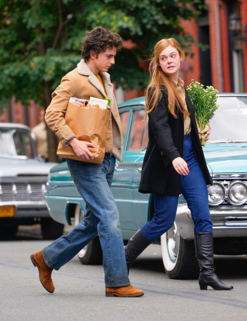 Elle Fanning Timothee Chalamet Set of A Complete Unknown Hoboken 8