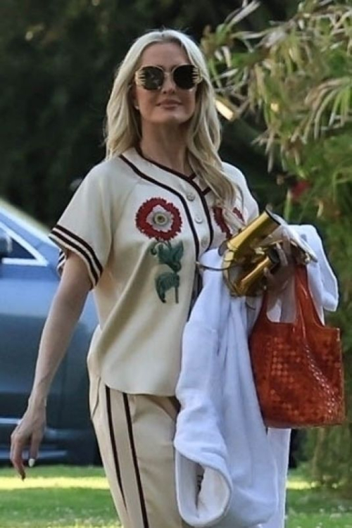 Erika Jayne in Baseball Style Uniform Filming The Real Housewives of Beverly Hills