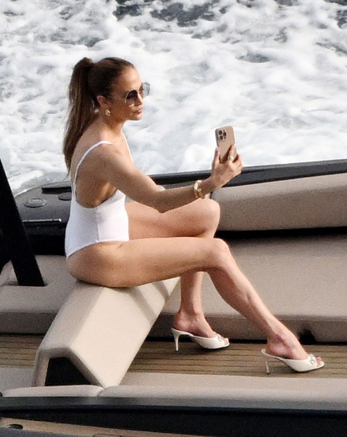 Jennifer Lopez in Swimsuit on Boat in Positano 3