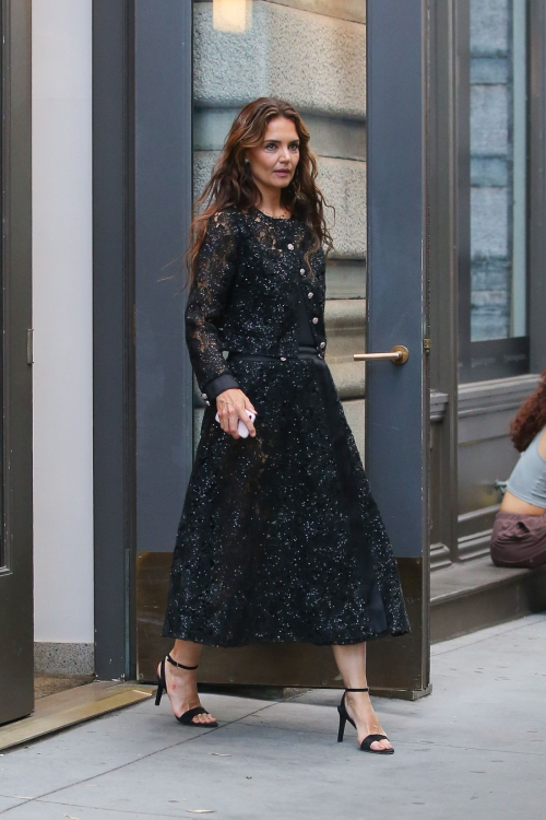 Katie Holmes in a Black Lace Dress Out in New York 2