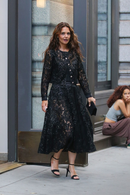 Katie Holmes in a Black Lace Dress Out in New York 4