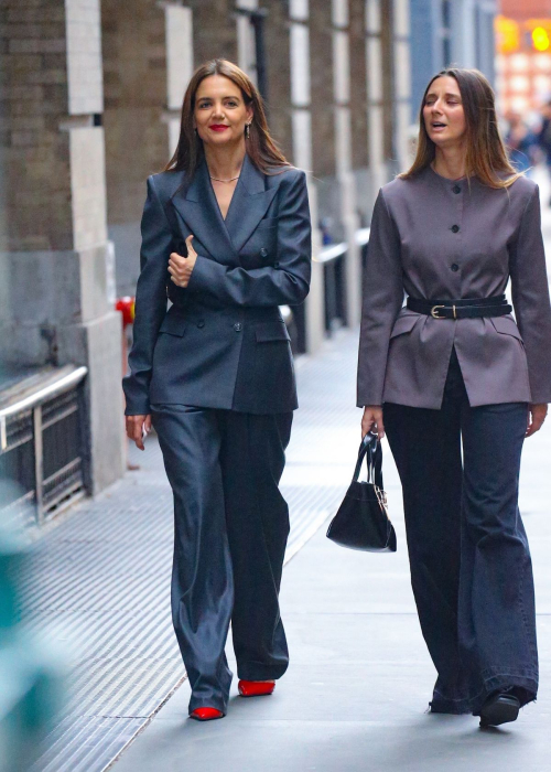 Katie Holmes Stylish Pantsuit Red Heels Meeting Friend New York