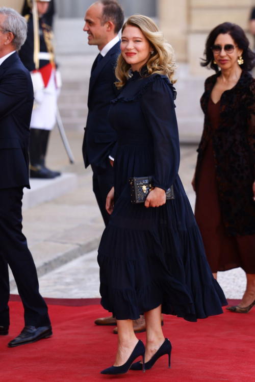 Lea Seydoux Arrives at Presidential Palace Elysee for Official State Dinner in Paris 1