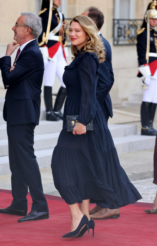 Lea Seydoux Arrives at Presidential Palace Elysee for Official State Dinner in Paris 5