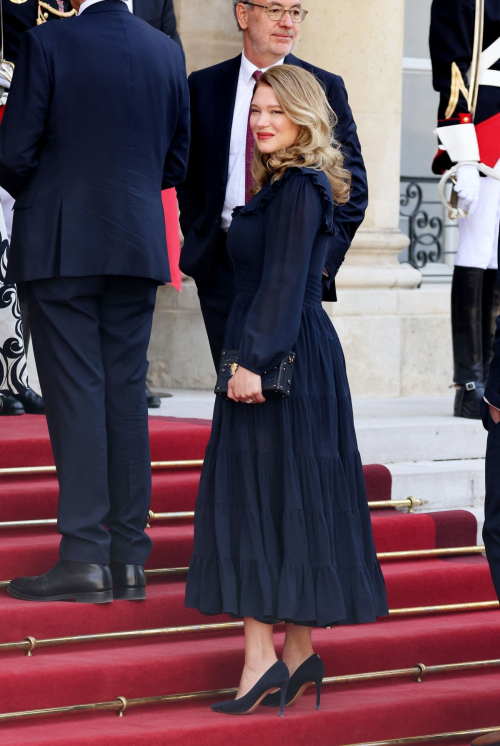 Lea Seydoux Arrives at Presidential Palace Elysee for Official State Dinner in Paris 6