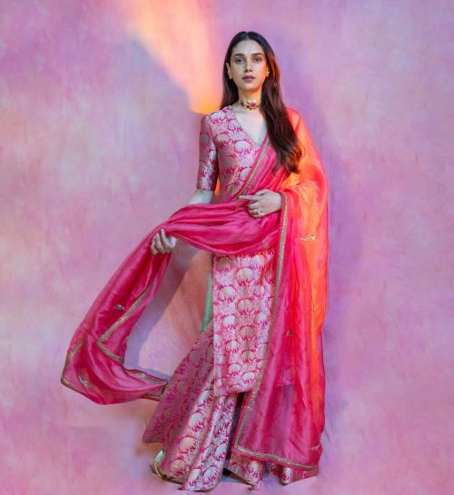 Aditi Rao Hydari wears Pink Sharbathi Sharara For Sona and Za’s Shaadi Wedding, July 2024 4