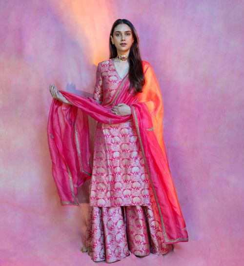 Aditi Rao Hydari wears Pink Sharbathi Sharara For Sona and Za’s Shaadi Wedding, July 2024 5