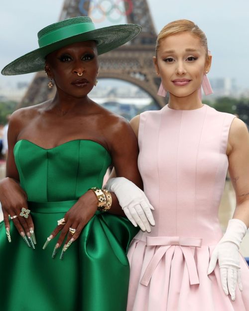 Ariana Grande seen in Light Pink Dress at Paris 2024 Olympic Games Opening Ceremony in Paris 2