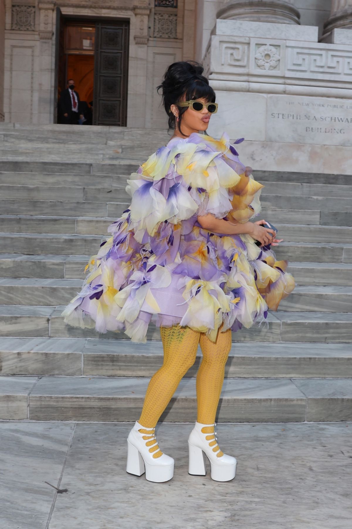 Cardi B seen in Multicolor Dress at Marc Jacobs Fashion Show in New York, July 2024