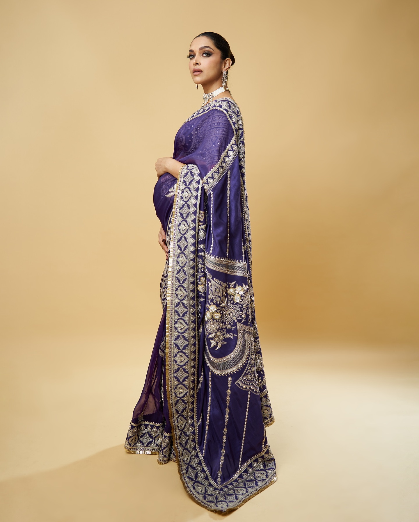 Deepika Padukone wears a Purple Color Stylish Saree during Photoshoot, July 2024